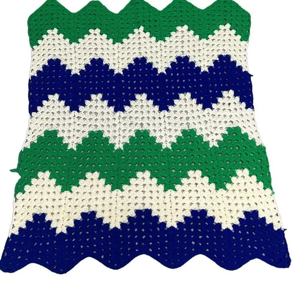 Handmade Crochet Knit Herringbone-Style Pattern lap blanket  30